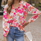 Floral Print Split V Neck Blouse