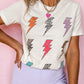 Printed Lightning Round Neck Short Sleeve Top