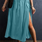 Drawstring Split Side Flowy Long Skirt
