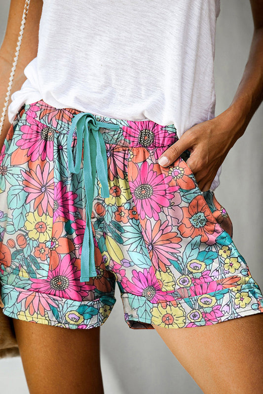 Floral Print Elastic Waist Shorts