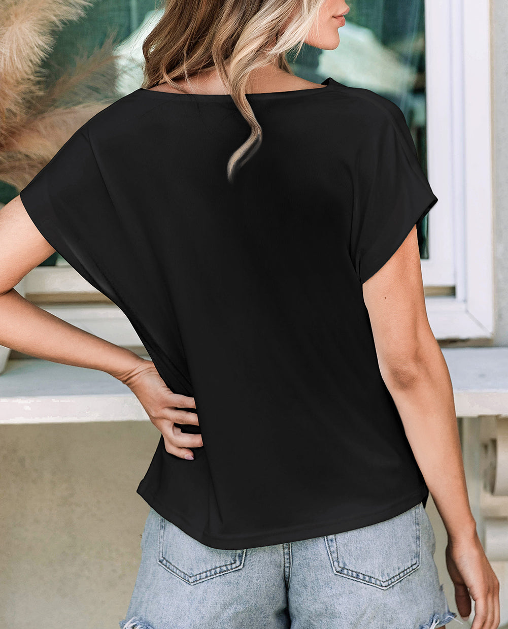 Cowl Neck Bat Sleeve T Shirt