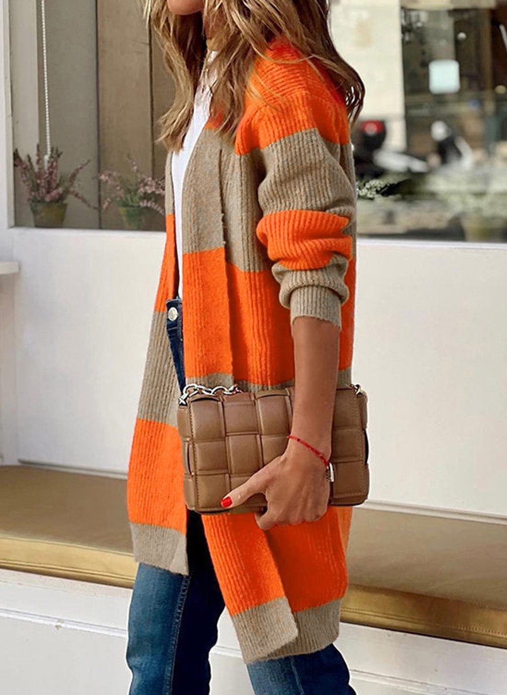 Colorblock Ribbed Knit Cardigan