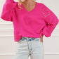 Pearl Embellished Fuzzy Hearts V Neck Sweater
