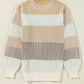 Colorblock Textured Knit Bubble Sleeve Sweater