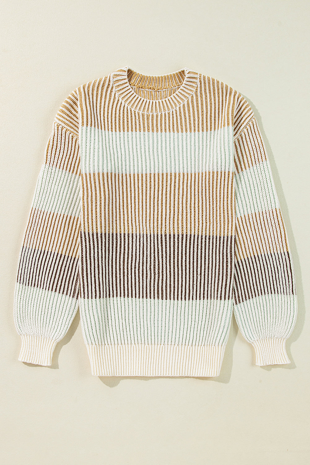 Colorblock Textured Knit Bubble Sleeve Sweater