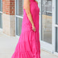 High Frilled Neck Tiered Sleeveless Maxi Dress