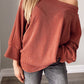 Cording Boat Neck Loose Long Sleeve Top