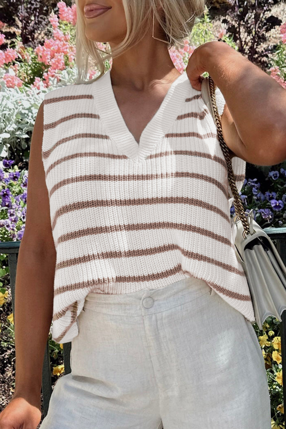 Stripe V Neck Knitted Loose Sweater Vest