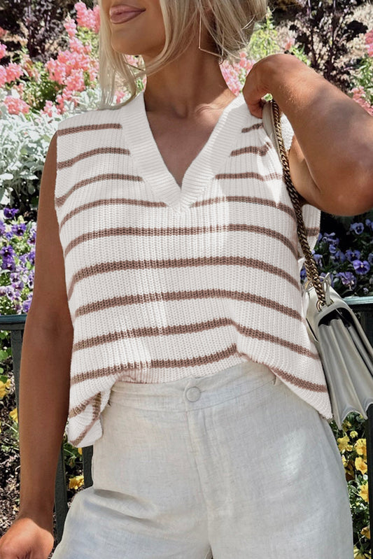 Stripe V Neck Knitted Loose Sweater Vest
