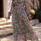 Floral Print Deep V Neck Ruched Cinched Waist Maxi Dress