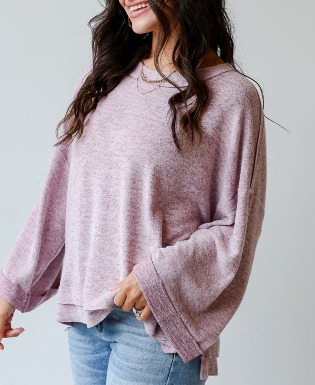 Exposed Seam Drop Shoulder Wide Long Sleeve T Shirt