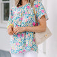 Floral Print O-neck Short Sleeve Babydoll Blouse