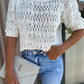 Hollow-out Textured Half Sleeve Sweater