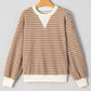 Stripe Patched Edge Textured Round Neck Long Sleeve Top