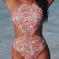 Floral Print O-ring Lace-up Backless One Piece Swimsuit