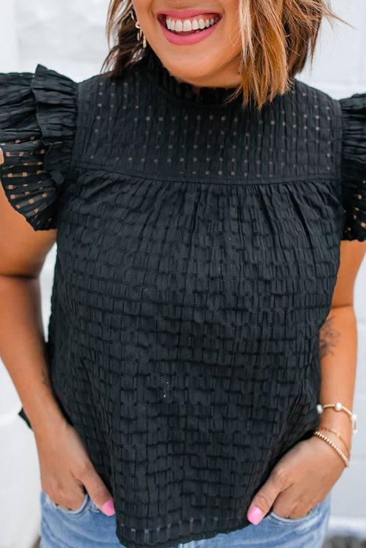 Hollowed Texture Ruffle Sleeve Blouse