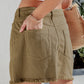 Brown High Waist Pocketed Frayed Hem Mini Denim Skirt