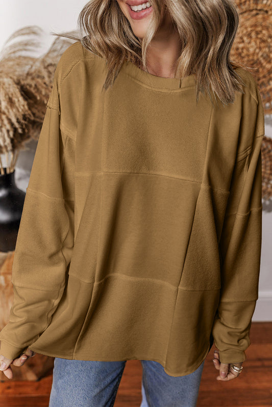 Solid Color Patchwork Drop Shoulder Baggy Sweatshirt