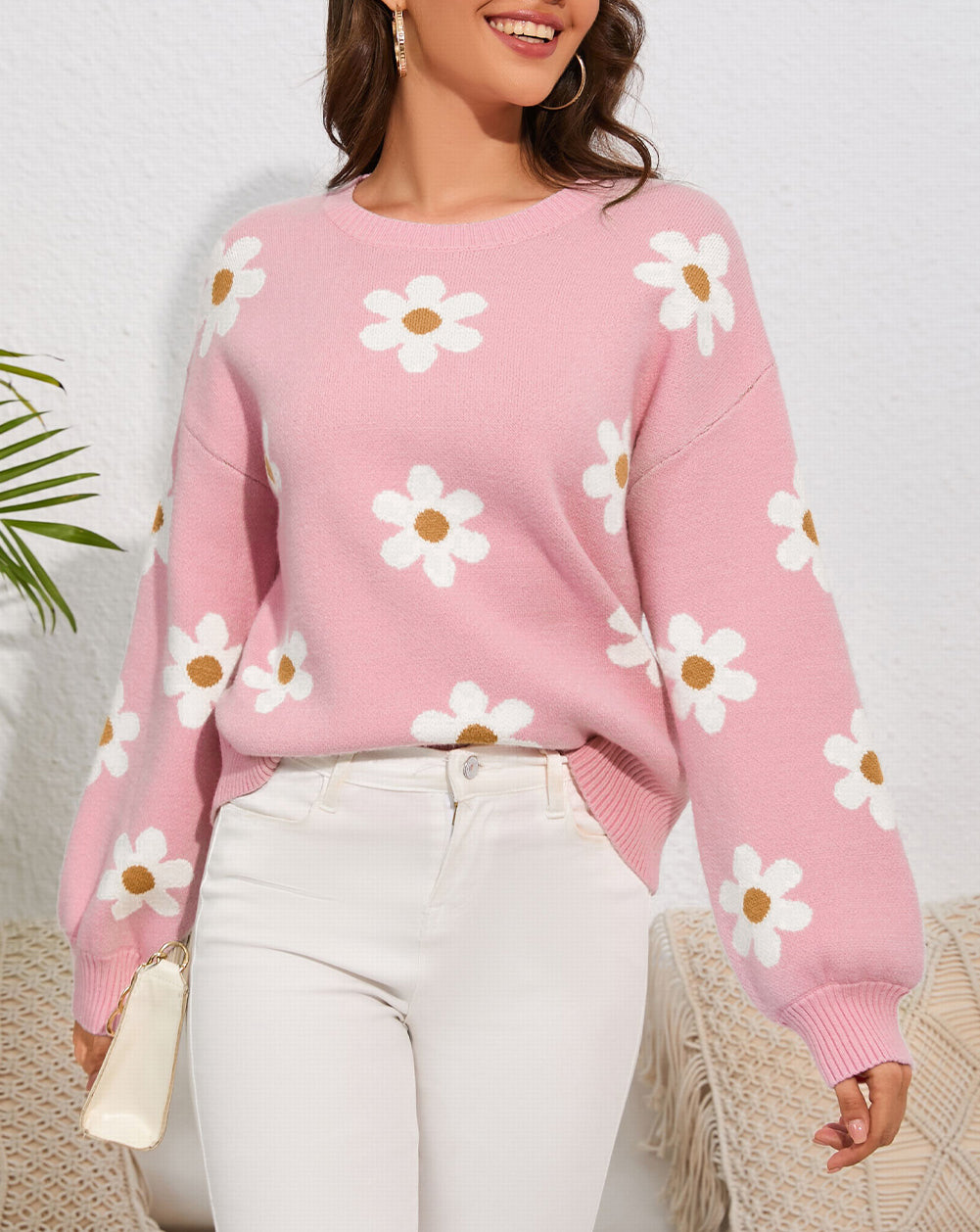Floral Pattern Drop Shoulder Sweater