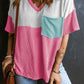 Color Block Patch Pocket Corded V Neck Tee