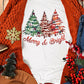 Merry and Bright Christmas Tree Print Crew Neck T Shirt