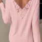 Floral Lace Splicing Eyelet Long Sleeve Top