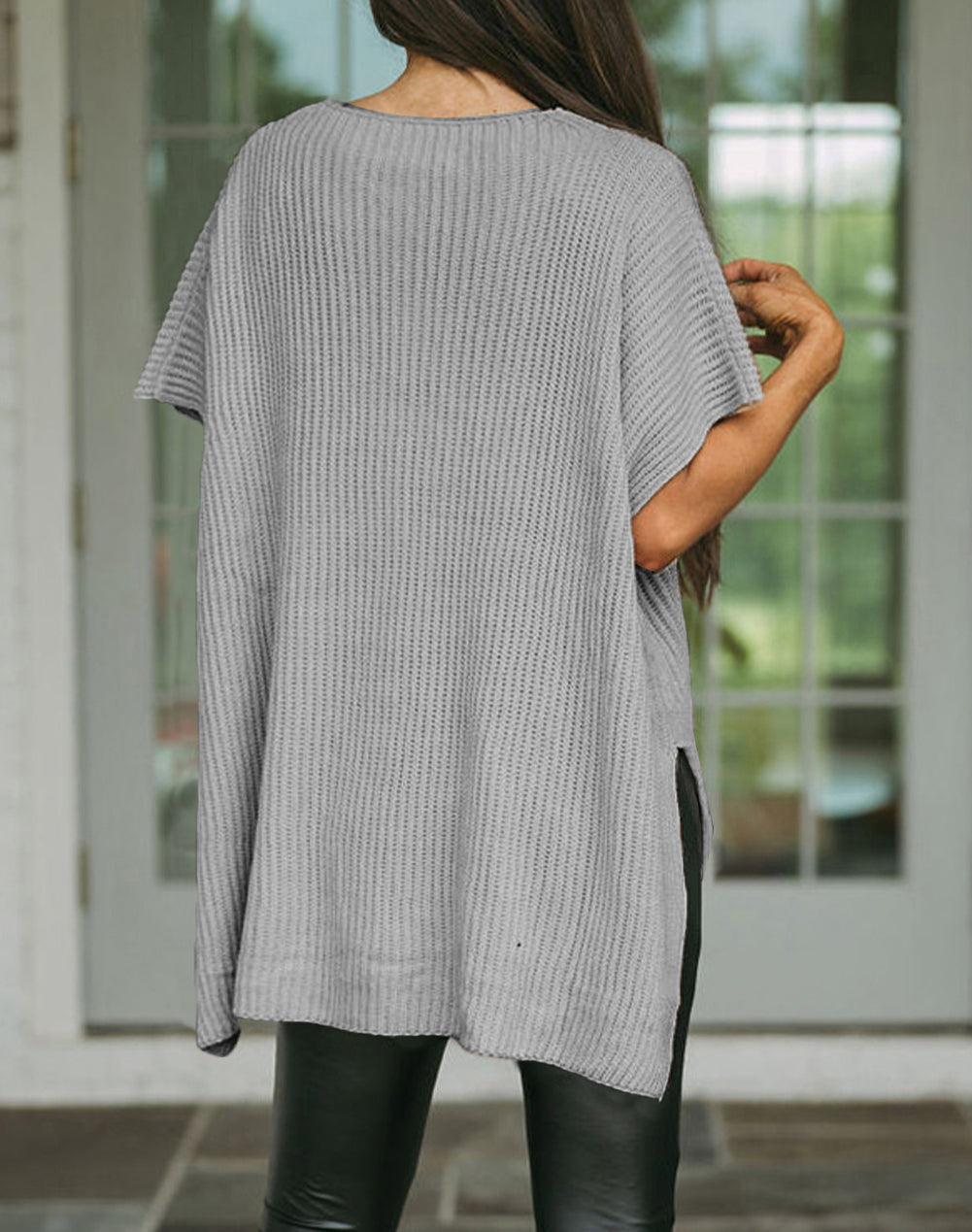 Short Sleeve Side Slit Oversized Sweater