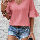 Ruffled Half Sleeve V Neck Textured Top