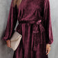 Tie Waist Crinkle Velvet Dress