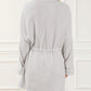 Rolled-Up Sleeve Buttoned Drawstring Textured Dress