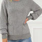 Double Pockets Ribbed Trim Popcorn Knit Sweater
