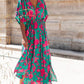 Printed V Neck Short Sleeve Split Flared Maxi Dress