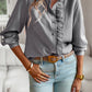 Ruffled Trim Striped Print Textured Shirt