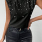 Pearls Beaded Shoulder Pad Crew Neck Tank Top