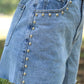Stud Embellished High Waist Denim Shorts