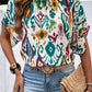 Western Print High Neck Bat Sleeve Blouse