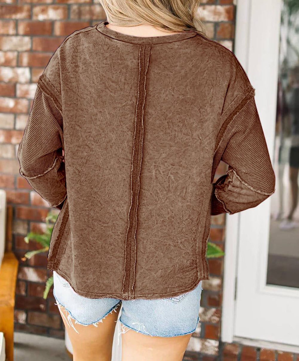 Exposed Seamed High Low Raw Edge Sweatshirt