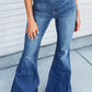 Elastic High Waist Flare Jeans