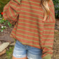 Stripe Trimmed Round Neck Drop Shoulder Loose Sweater