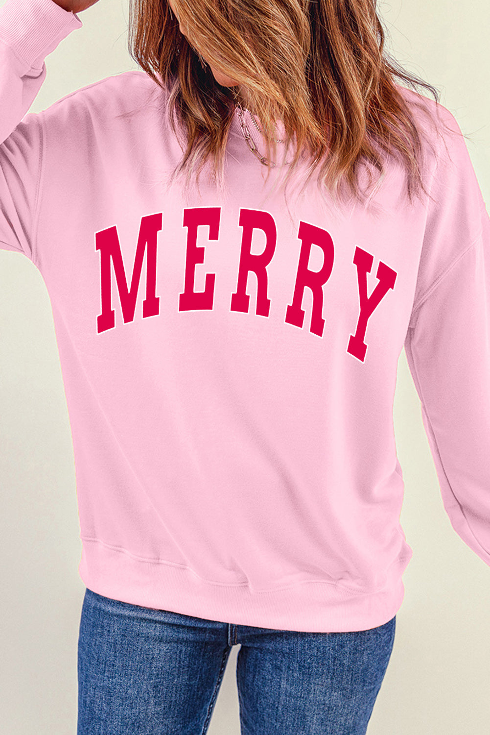 MERRY Alphabet Print Loose Fit Christmas Sweatshirt