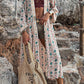 Embroidered Detail Western Geo Print Long Kimono