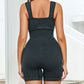 Ribbed Square Neck Padded Sports Romper