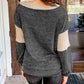Brushed Contrast Knit V Neck Colorblock Long Sleeve Top