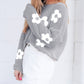 Big Flower Hollowed Knit Drop Shoulder Sweater