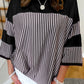 Striped Patchwork 3/4 Sleeve Oversize Top