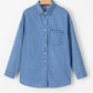 Solid Color Oversized Patched Pocket Buttoned Shirt