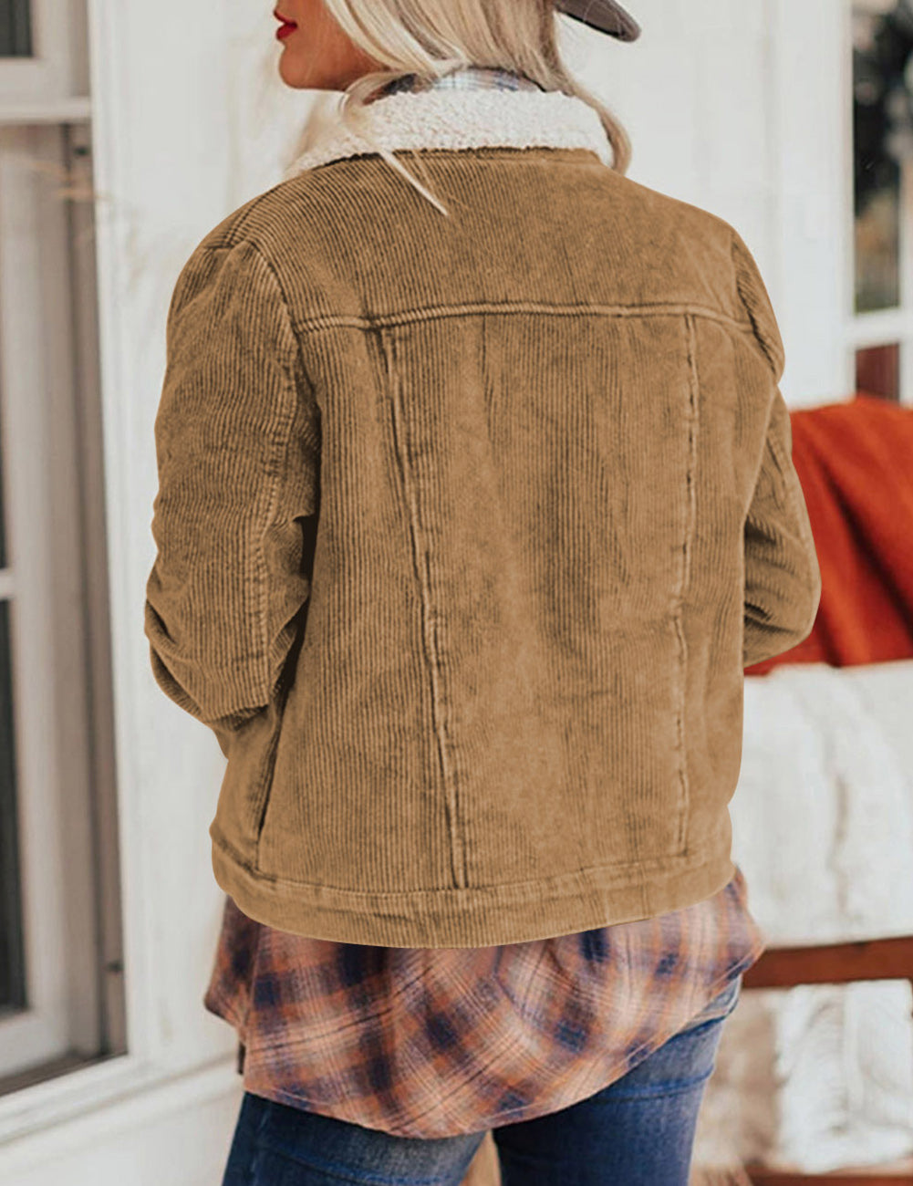 Corduroy Sherpa Snap Button Flap Jacket
