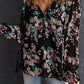 Black Wildflower Print Chiffon Blouse