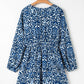Vintage Print Lace up V Neck Long Sleeve Mini Dress