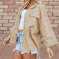 Pearl Beaded Raw Hem Button Up Denim Jacket